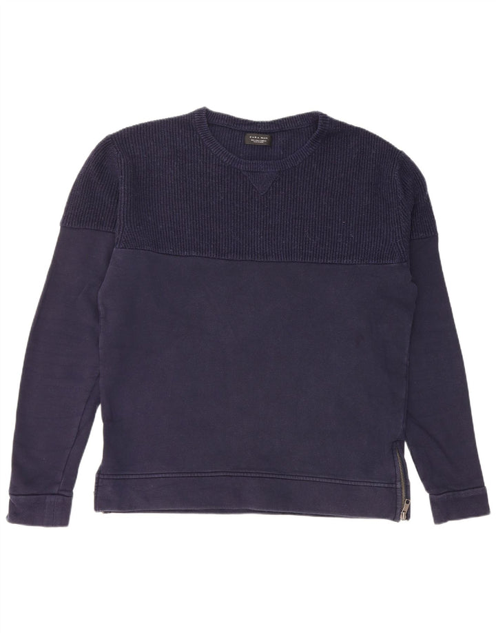 Zara moletom masculino jumper grande algodão azul marinho