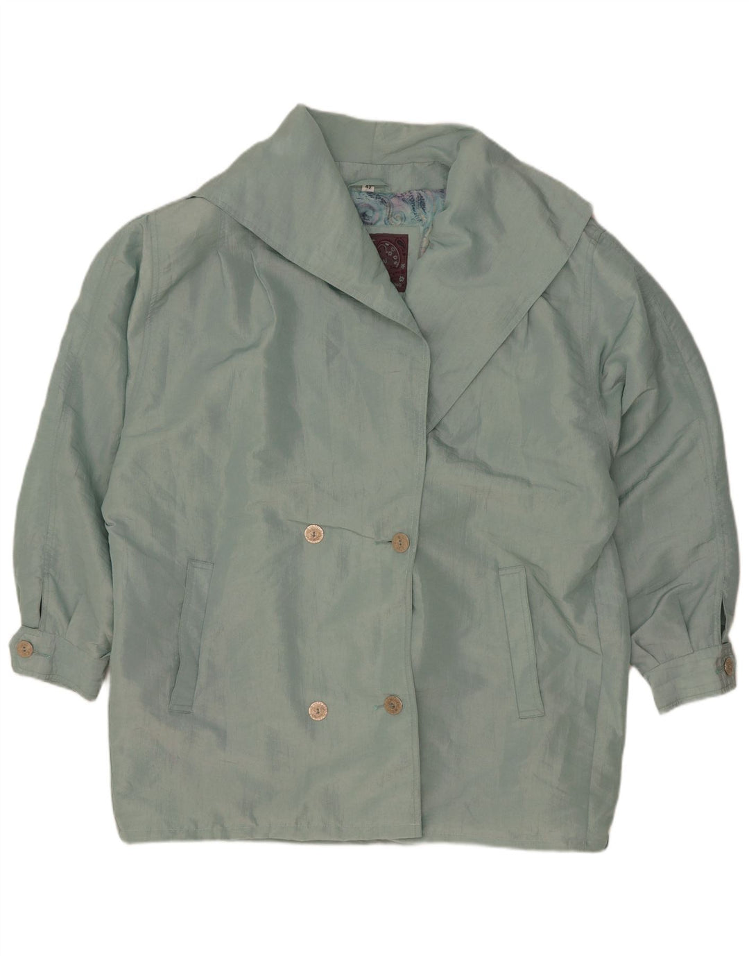 Casaco feminino vintage oversized com peito duplo UE 42 grande verde nylon