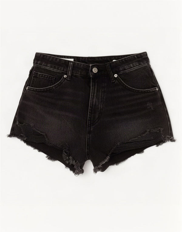 Zara Shorts jeans feminino de cintura alta desgastado UE 36 XS W26 algodão cinza