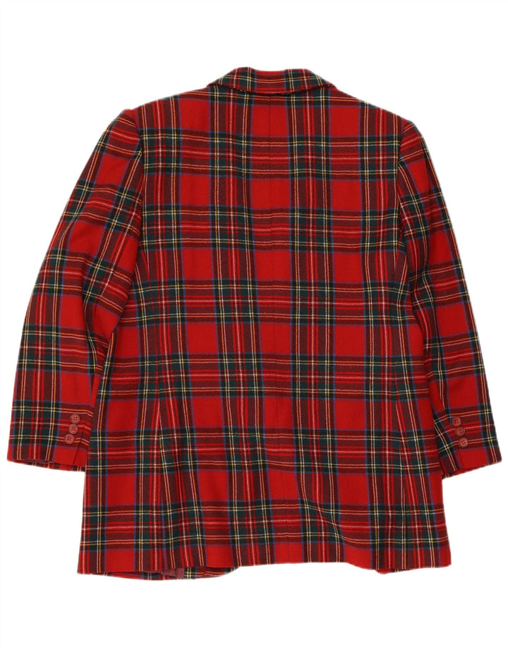 Jaqueta blazer feminina vintage manga 3/4 1 botão Reino Unido 14 xadrez vermelho médio