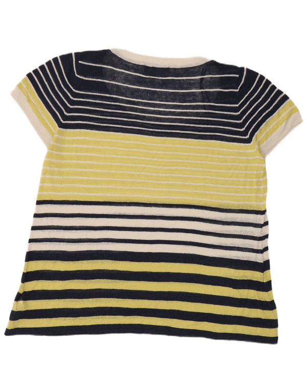Camiseta feminina Marks & Spencer UK 20 2XL linho listrado azul marinho
