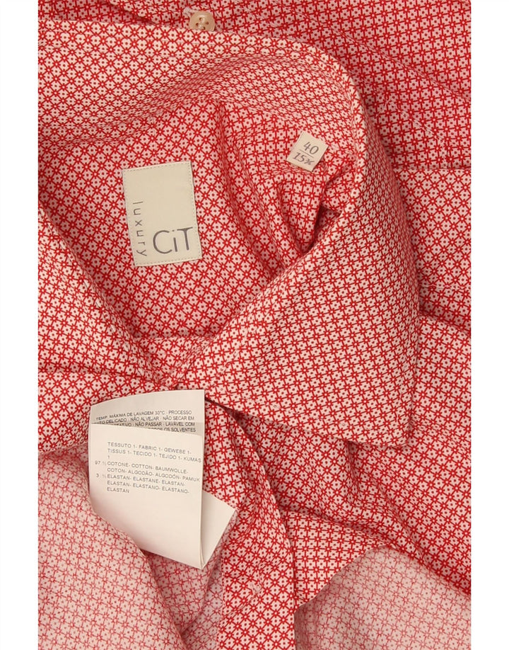 Camisa masculina vintage tamanho 40 15 3/4 algodão geométrico vermelho médio