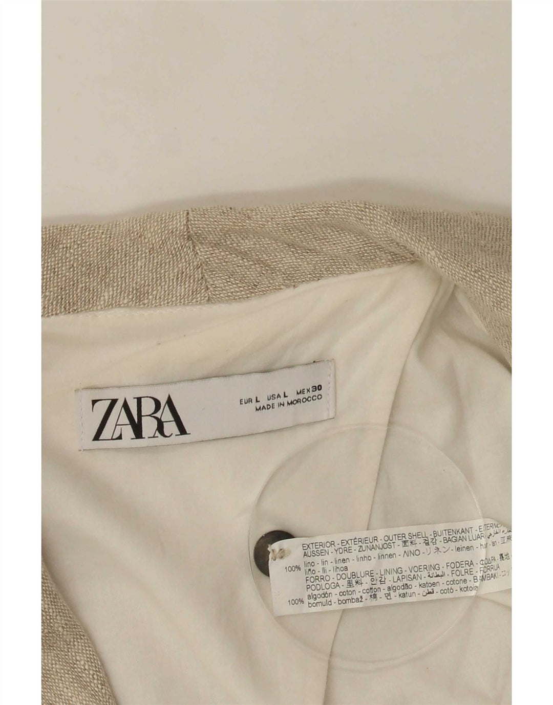 Jaqueta blazer feminina Zara com peito duplo Reino Unido 16 grande linho bege