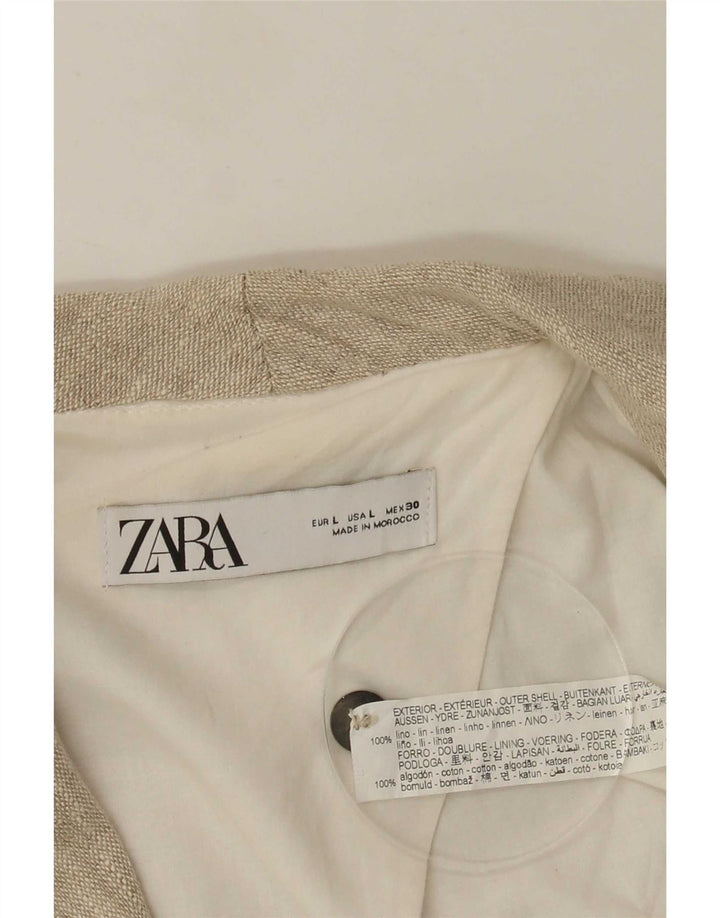 Jaqueta blazer feminina Zara com peito duplo Reino Unido 16 grande linho bege
