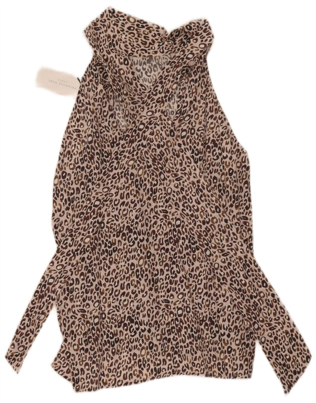 Top feminino Primrose com amarração frontal e frente única Reino Unido 12 seda com estampa animal marrom médio
