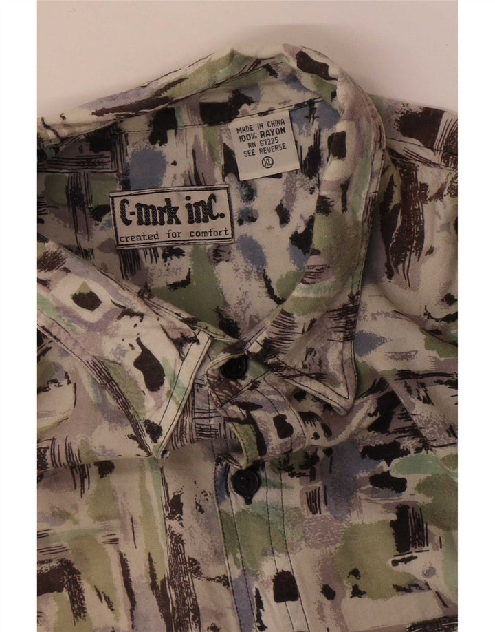 Vintage masculino abstrato Padrão camisa de manga curta XL rayon multicolorido