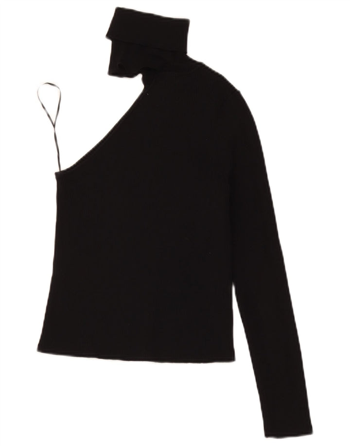 Zara Womens Crop One Ombro Top Reino Unido 8 Pequeno Preto Viscose