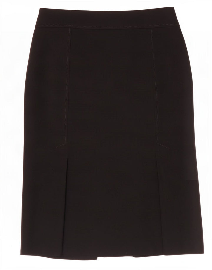 Saia reta feminina Marks & Spencer Reino Unido 12 médio W30 poliéster preto