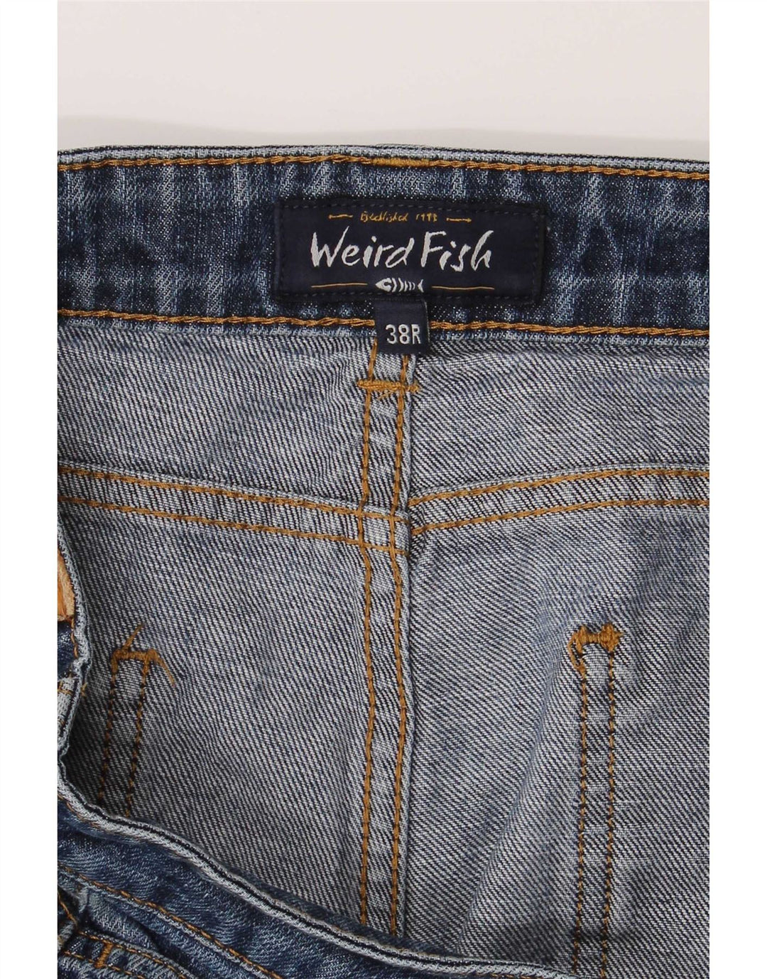 Calça jeans reta feminina Weird Fish W38 L27 algodão azul