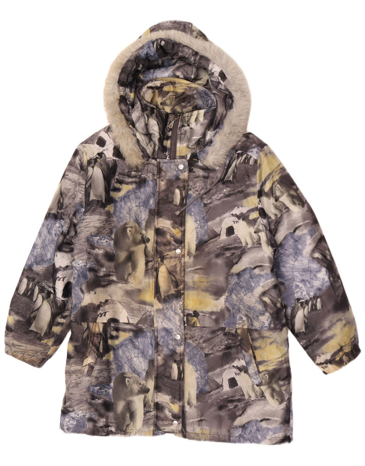 Casaco corta-vento feminino vintage com capuz UK 14/16 grande multicolorido