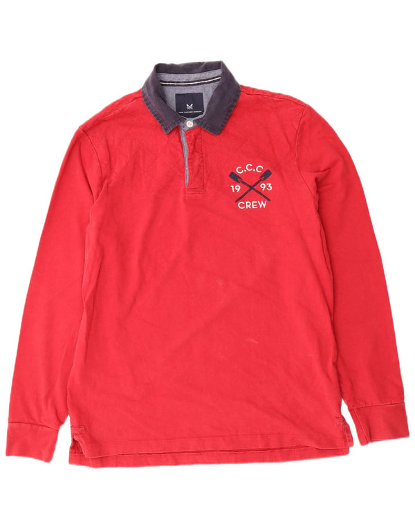 Camisa polo masculina gráfica de rugby da Crew Clothing, bloco colorido vermelho médio