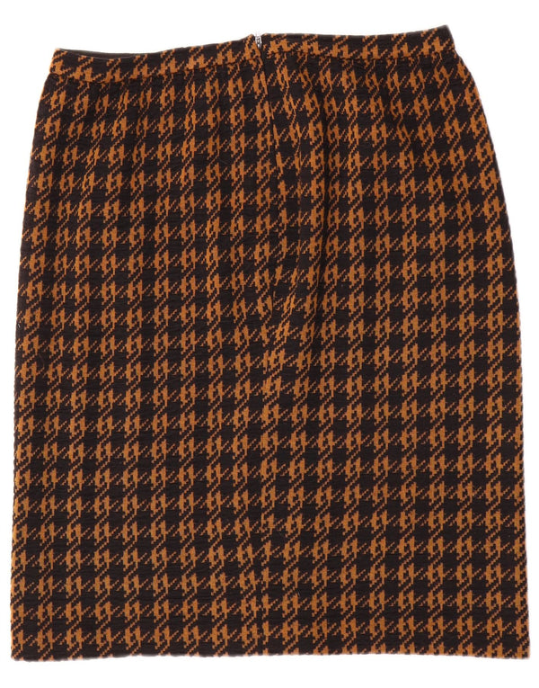 Saia reta feminina vintage W32 grande houndstooth marrom
