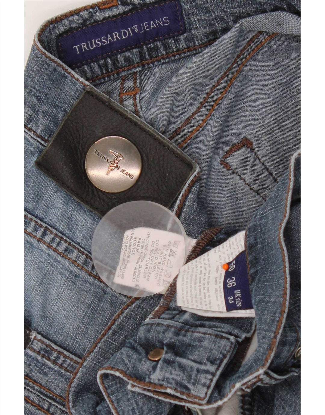 Trussardi Mens Straight Jeans W34 L32 Azul Algodão