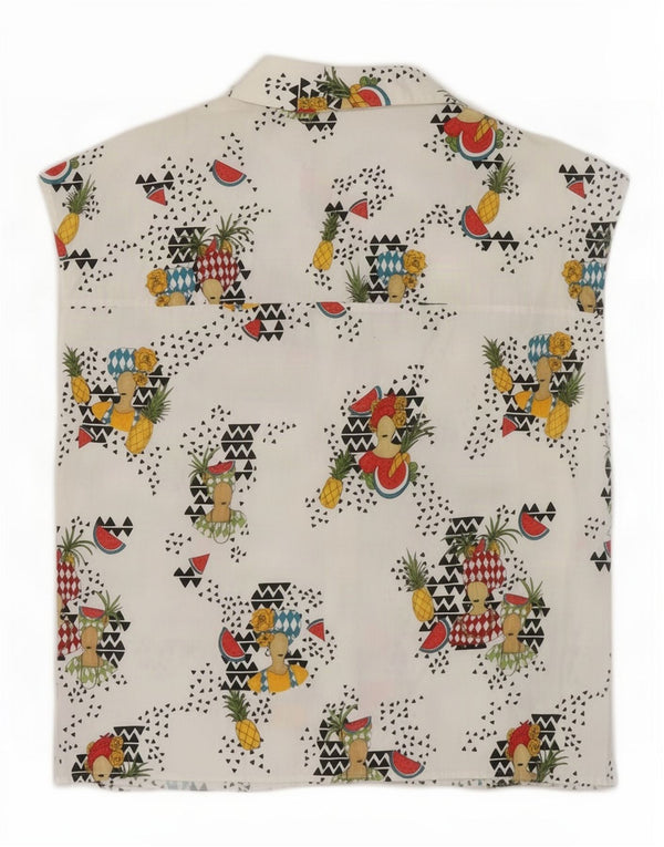 Camisa feminina sem mangas Zara Reino Unido 14 médio algodão branco havaiano