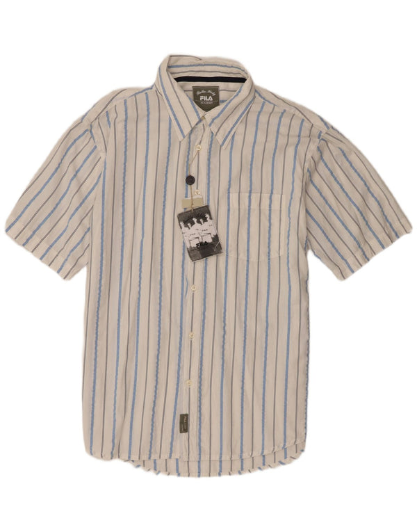 Fila Camisa masculina de manga curta 2XL algodão listrado branco