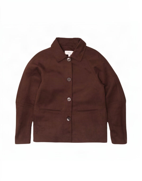 Jaqueta blazer feminina Marks & Spencer com 4 botões Reino Unido 10 pequena marrom poliéster