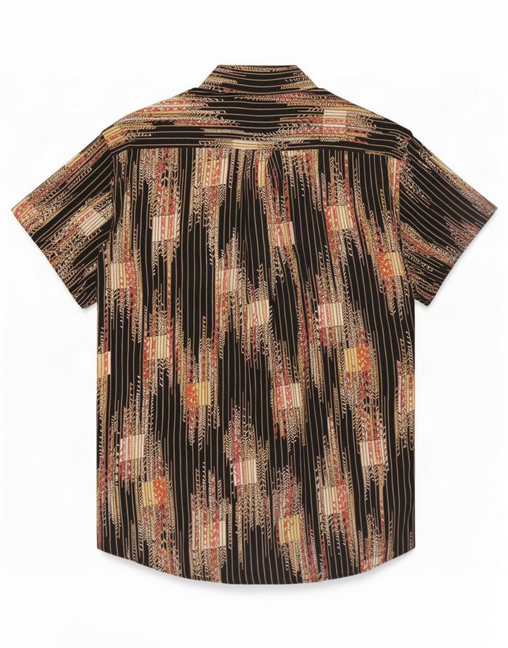 Camisa masculina de manga curta com padrão abstrato Tipo'S viscose preta grande