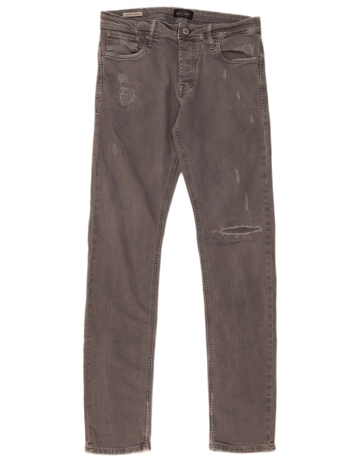Jack & Jones Mens GLENN Distressed Slim Jeans W31 L32 Algodão Cinza