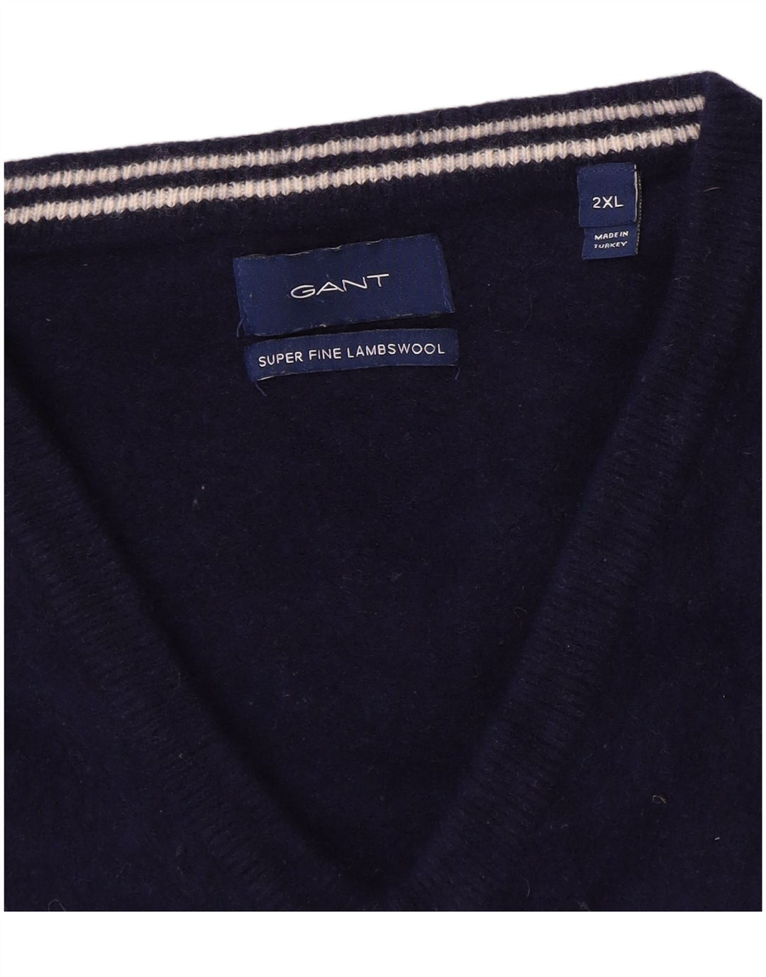Suéter masculino Gant com decote em V 2XL lã azul marinho