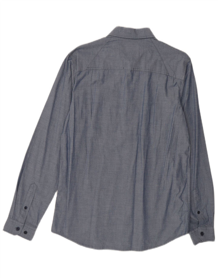 JACK & JONES Camisa masculina slim fit de algodão azul médio