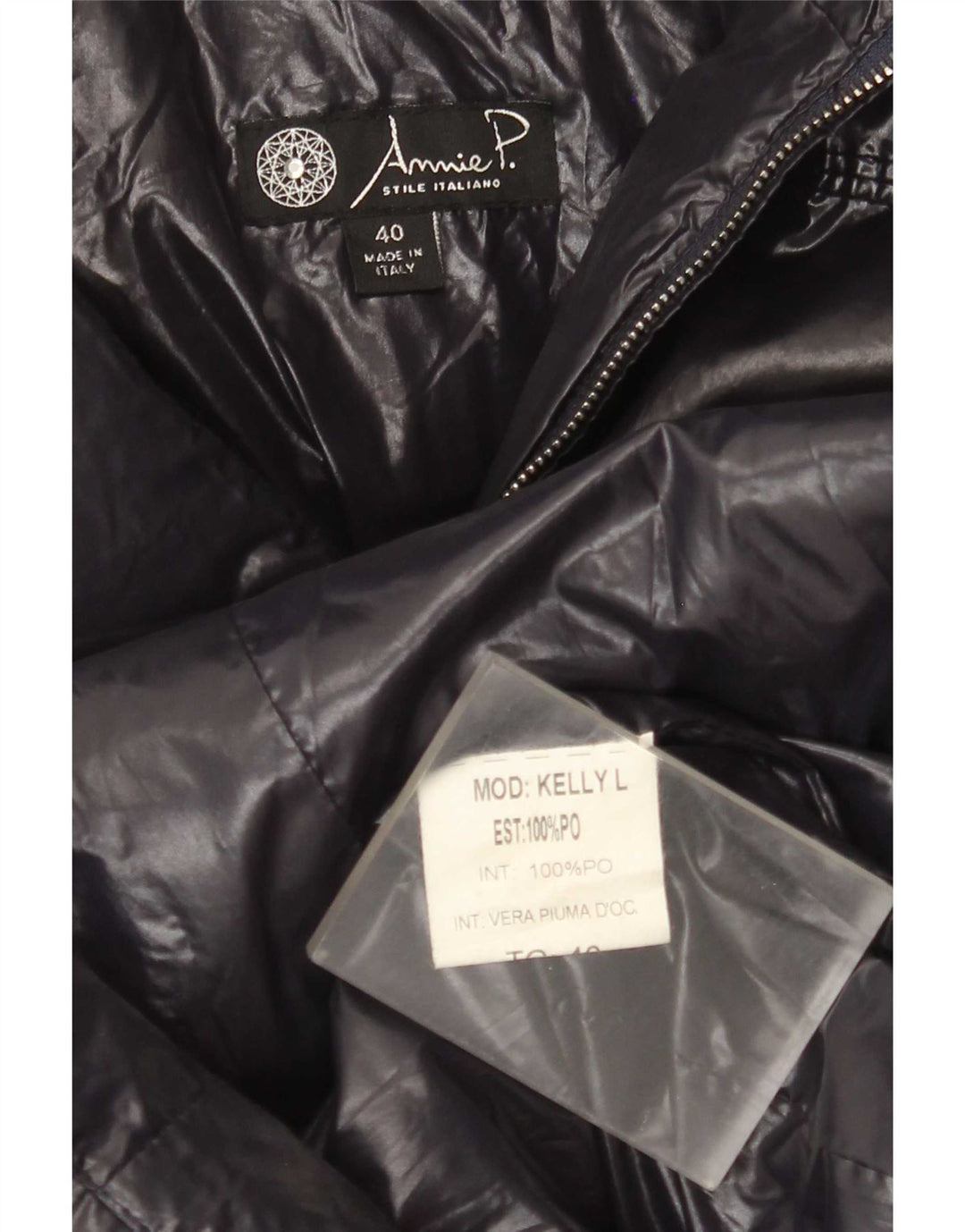 Casaco acolchoado com capuz feminino vintage IT 40 poliéster azul marinho pequeno