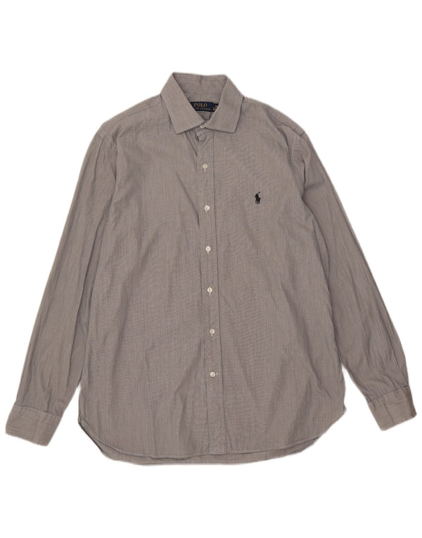 Camisa masculina Polo Ralph Lauren tamanho 40/41 16 grande algodão listrado cinza