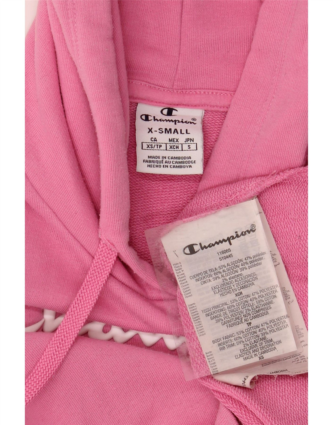 CHAMPION Suéter feminino com capuz grande e gráfico UK 6 XS algodão rosa