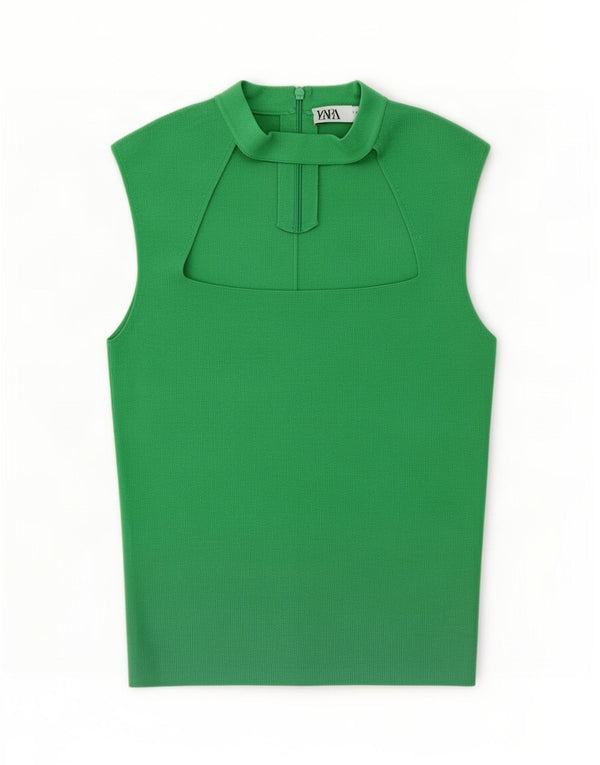 Blusa feminina sem mangas Zara Top UK 10 pequena viscose verde