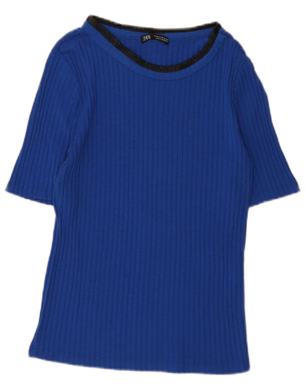 Zara Camiseta Feminina Top UK 12 Azul Médio