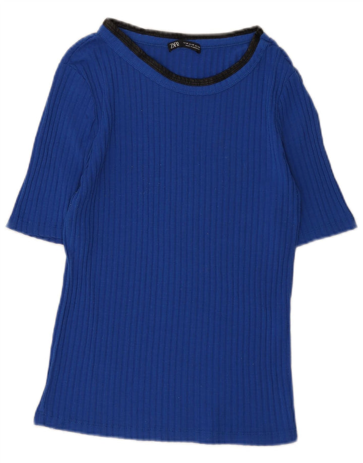 Zara Camiseta Feminina Top UK 12 Azul Médio
