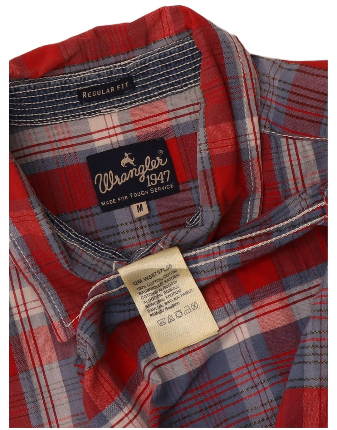 Wrangler Camisa masculina de manga curta regular fit médio azul xadrez algodão