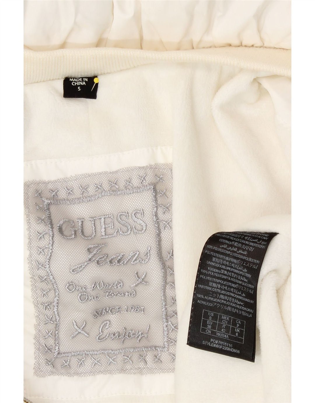 Jaqueta acolchoada grande feminina Guess UK 6 XS poliéster branco