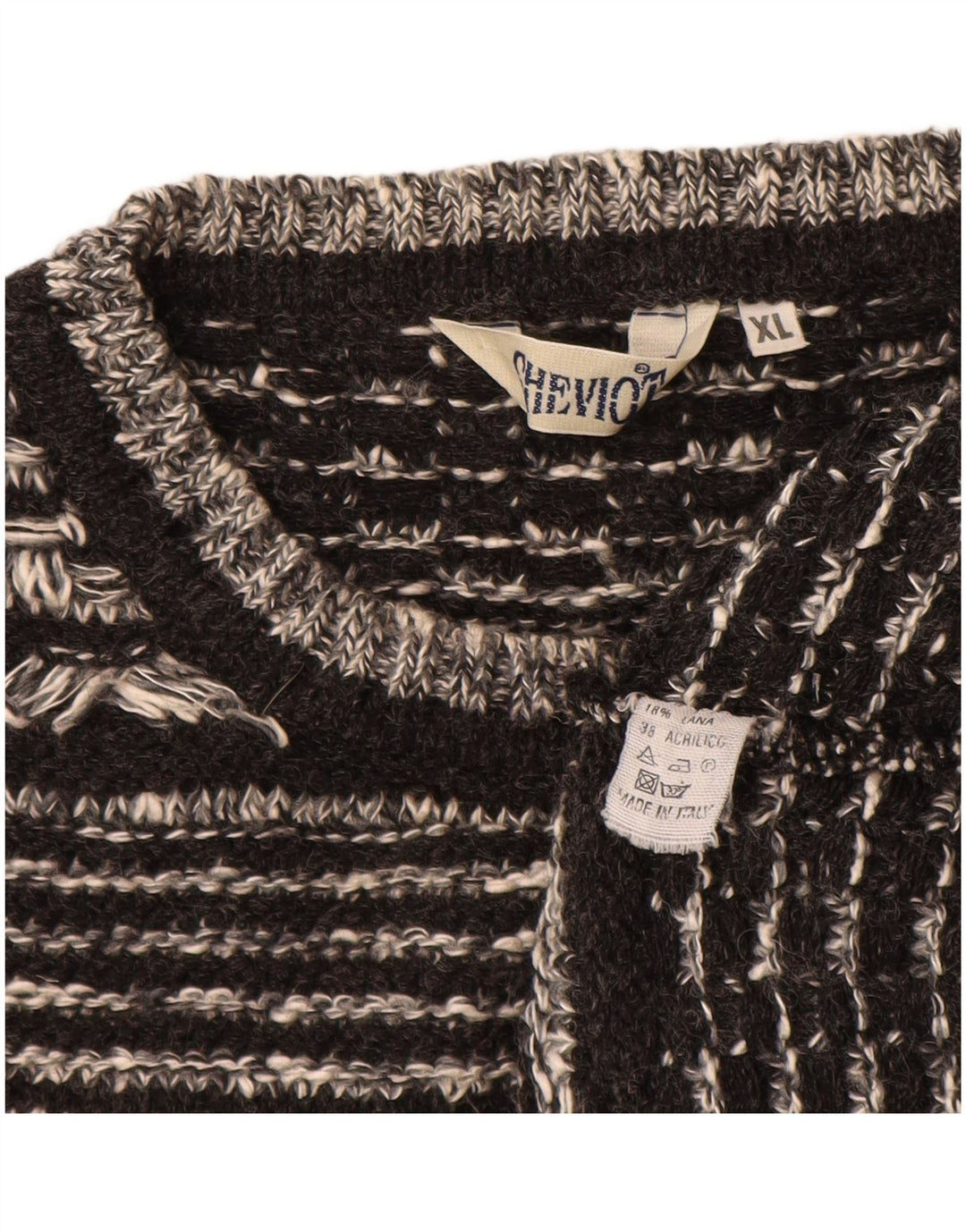 Suéter masculino VINTAGE com gola redonda XL de lã geométrica preta