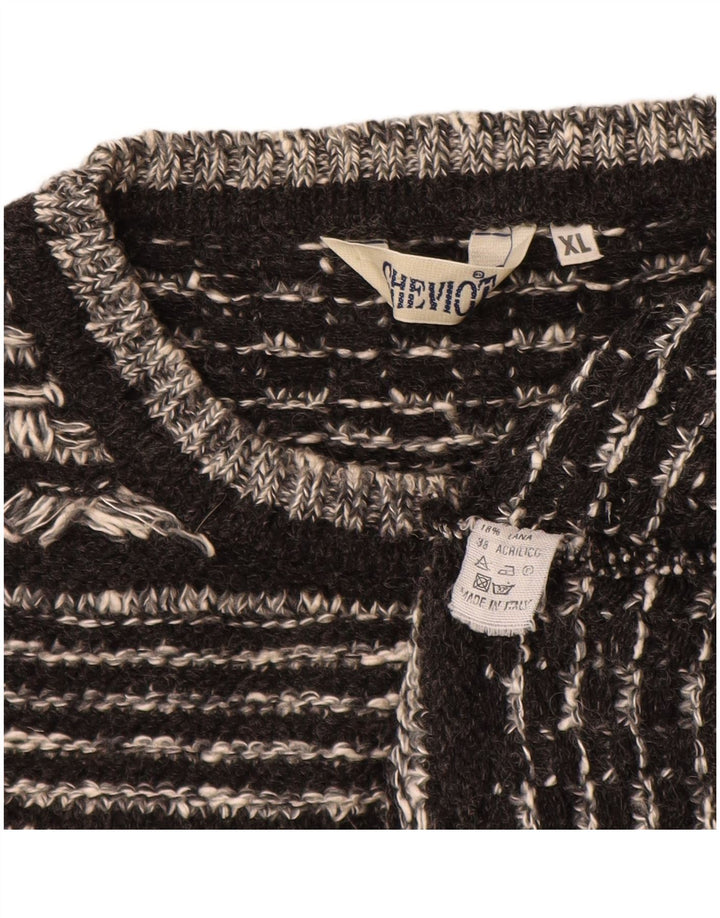 Suéter masculino VINTAGE com gola redonda XL de lã geométrica preta