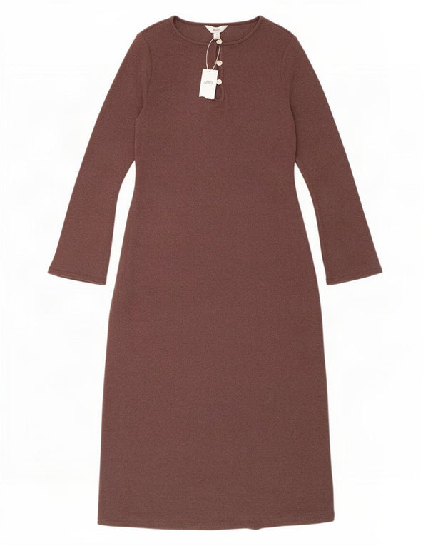 Vestido maxi feminino de manga comprida Marks & Spencer Reino Unido 14 Médio Borgonha