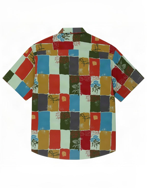 Camisa masculina vintage de manga curta com padrão abstrato XL multicolorida