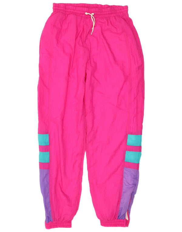 Calça de treino feminina vintage Joggers UK 14 grande bloco colorido rosa