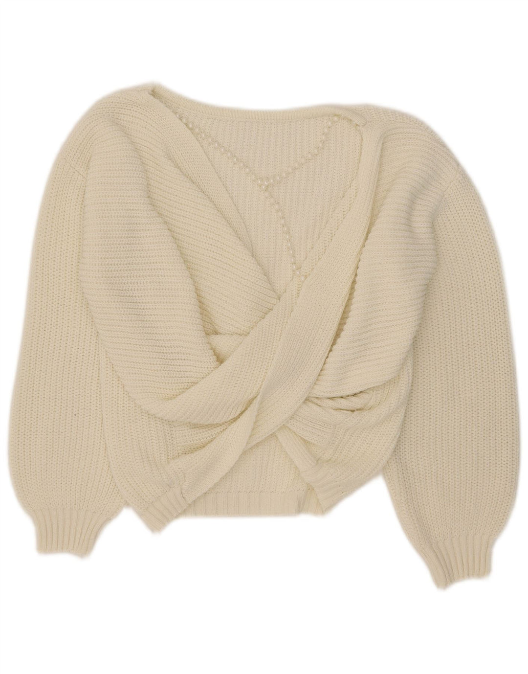 Suéter feminino vintage com gola canoa grande Reino Unido 14 médio branco