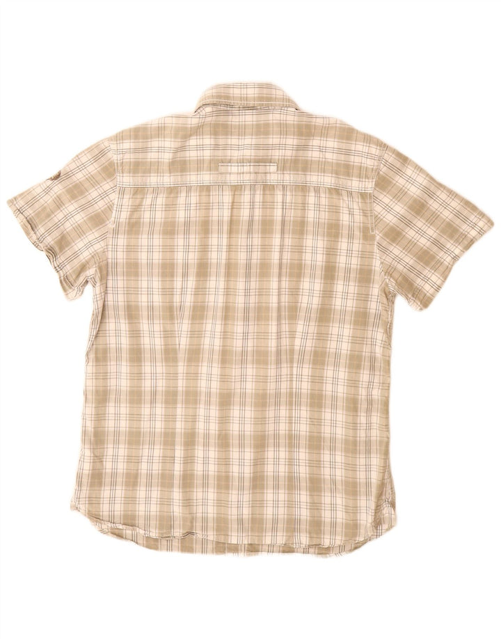 Wrangler Camisa masculina de manga curta grande algodão xadrez bege