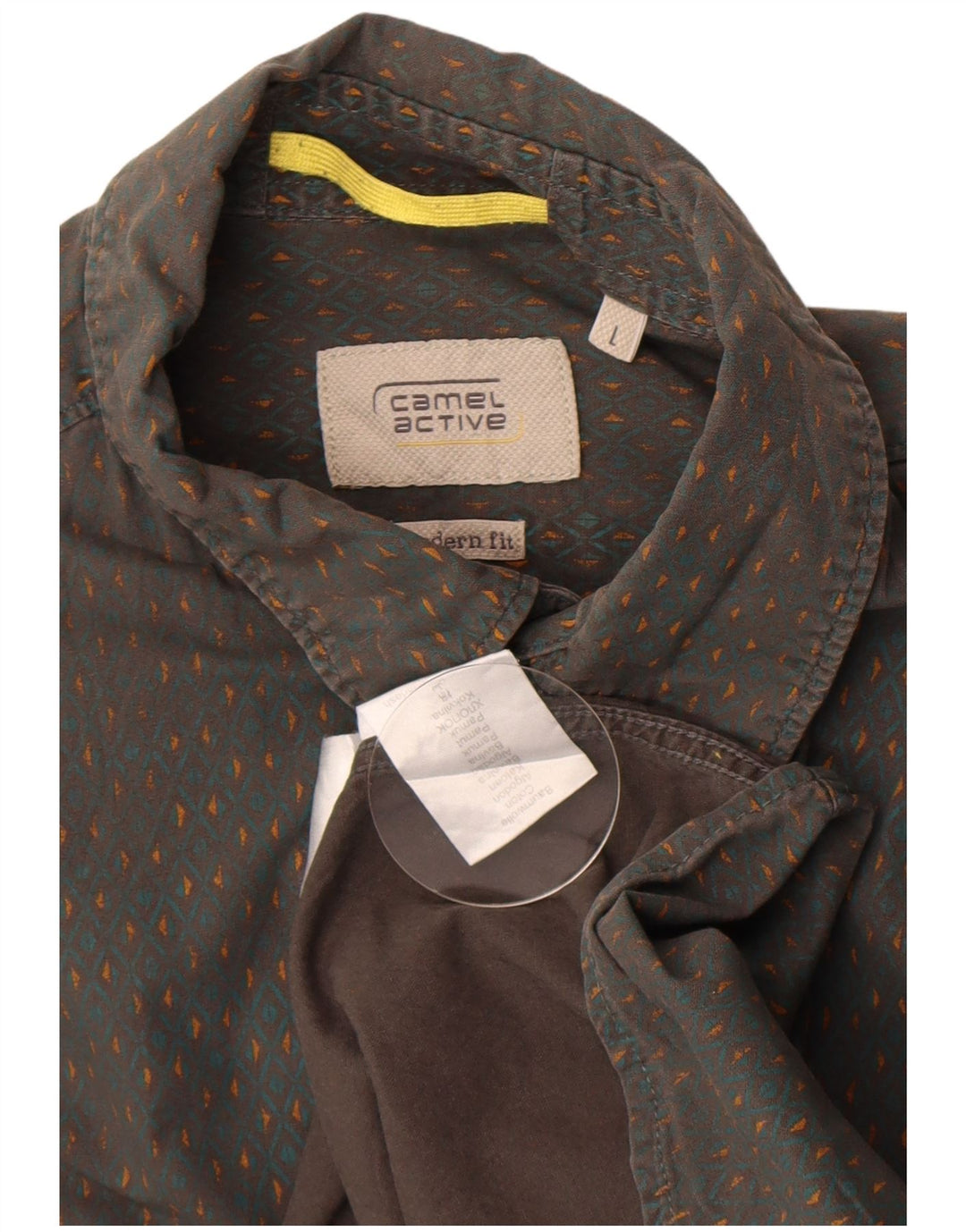 Camisa masculina Camel Active com ajuste moderno, algodão geométrico cinza grande