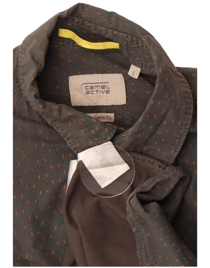 Camisa masculina Camel Active com ajuste moderno, algodão geométrico cinza grande