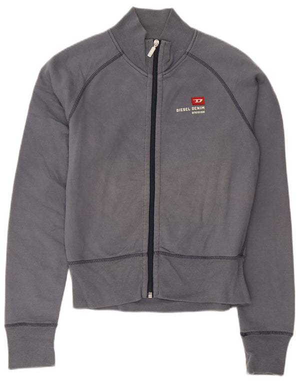 Diesel Womens Crop Tracksuit Top Jacket UK 14 Grande Algodão Cinza
