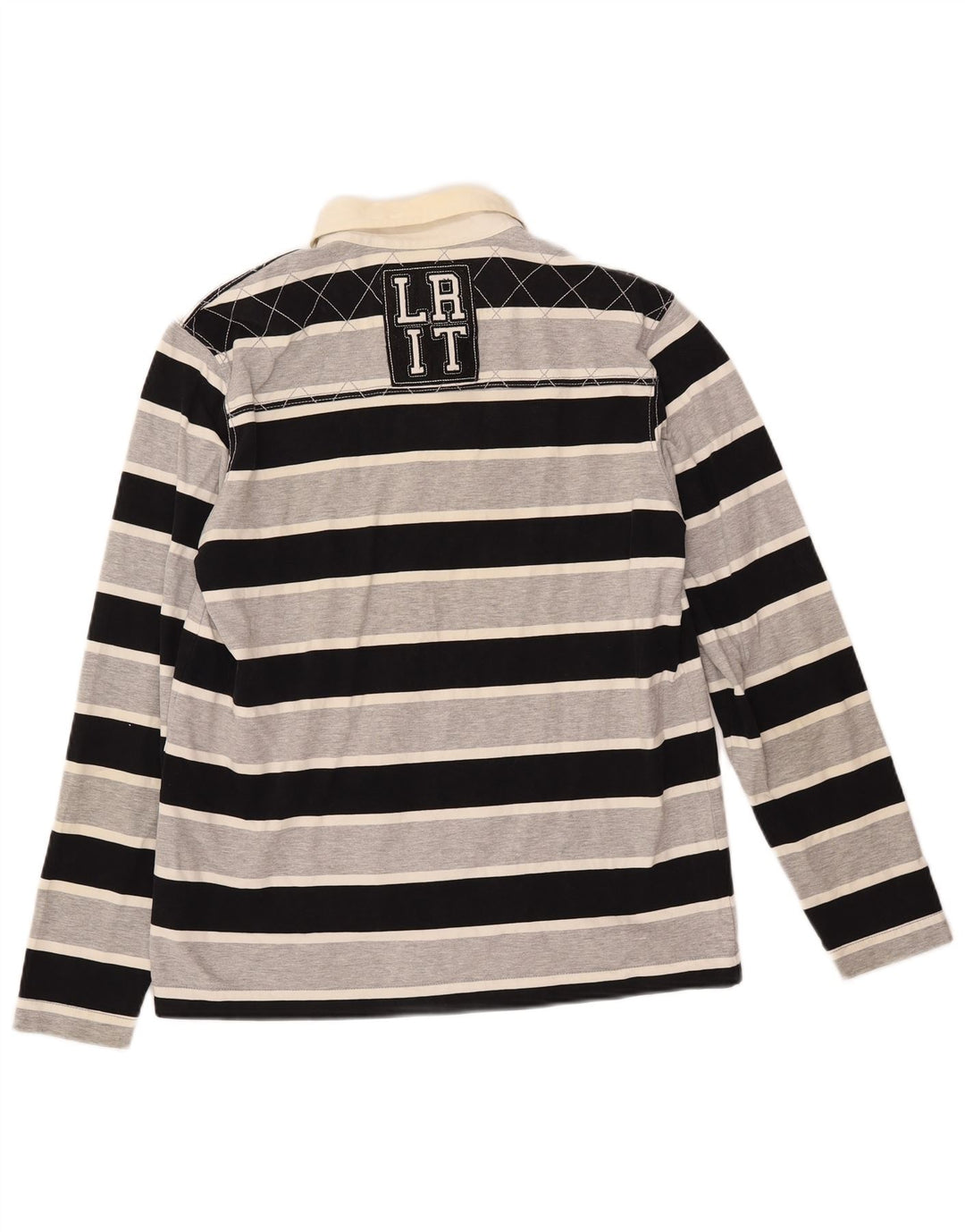 Camisa polo masculina gráfica de manga comprida LOTTO listrada preta média