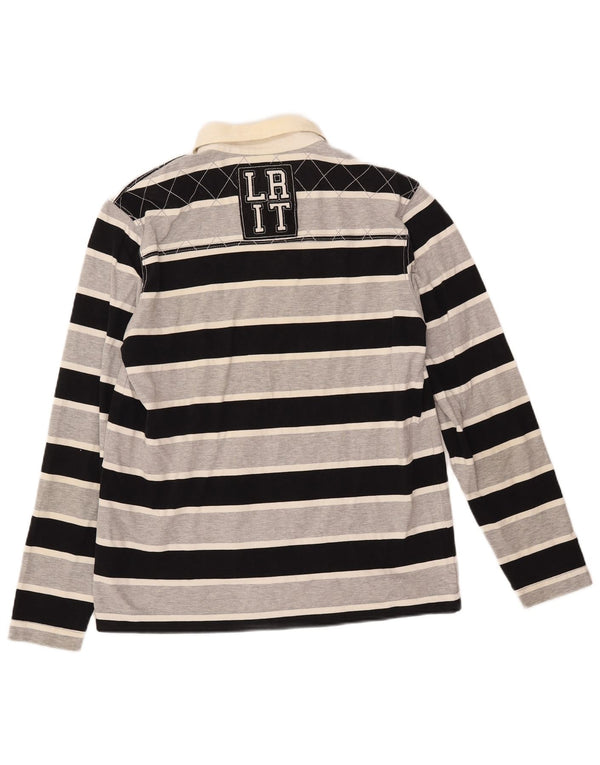 Camisa polo masculina gráfica de manga comprida LOTTO listrada preta média