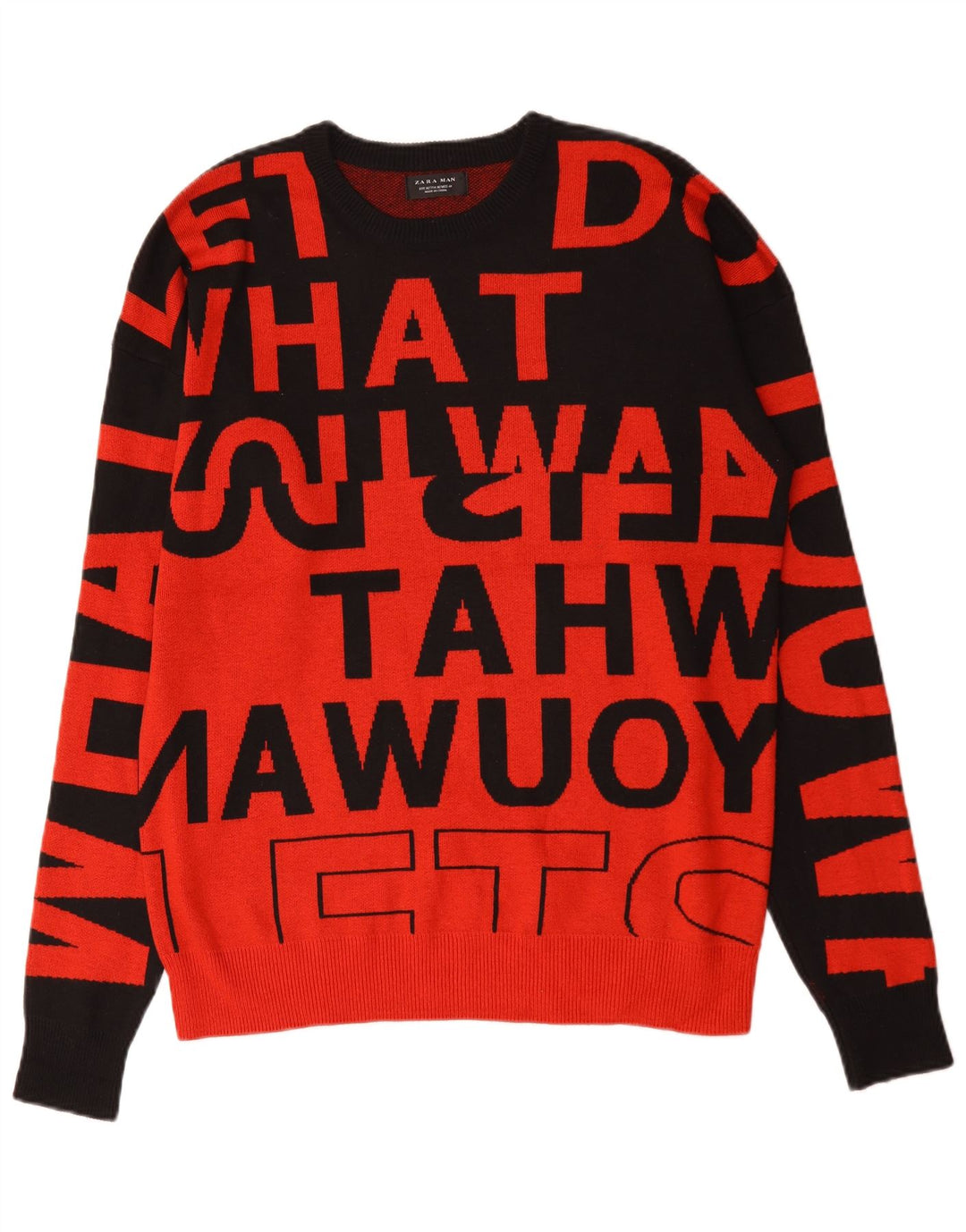 Zara Suéter masculino com gola redonda e gola redonda, médio vermelho colorblock nylon
