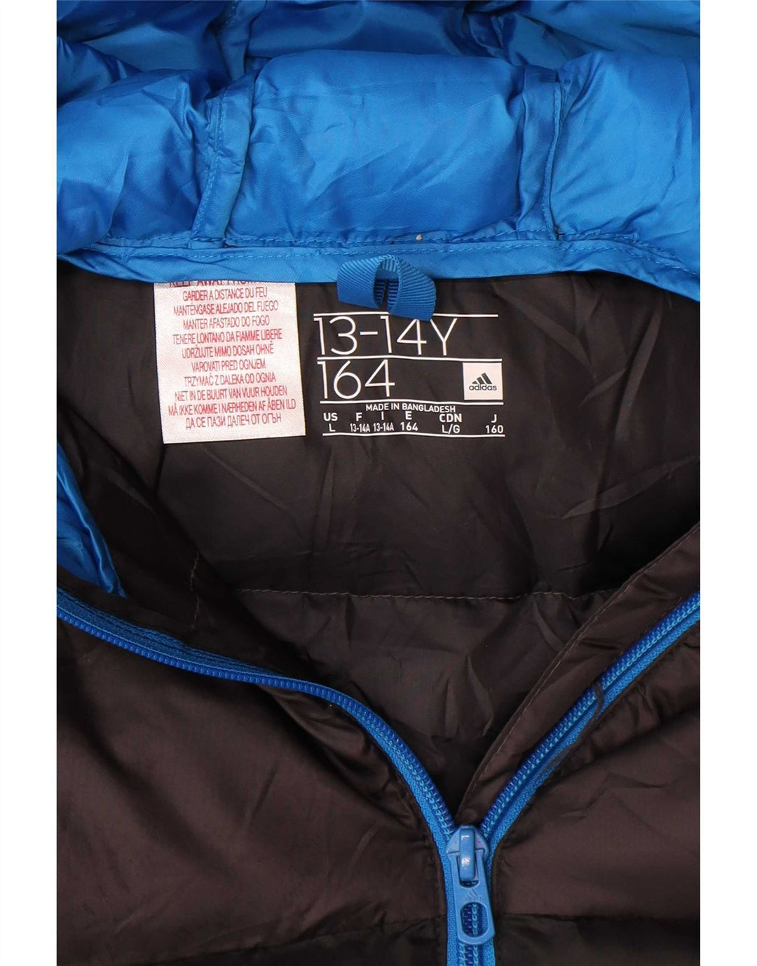 Jaqueta acolchoada com capuz Adidas meninos 13-14 anos preto colorblock poliéster