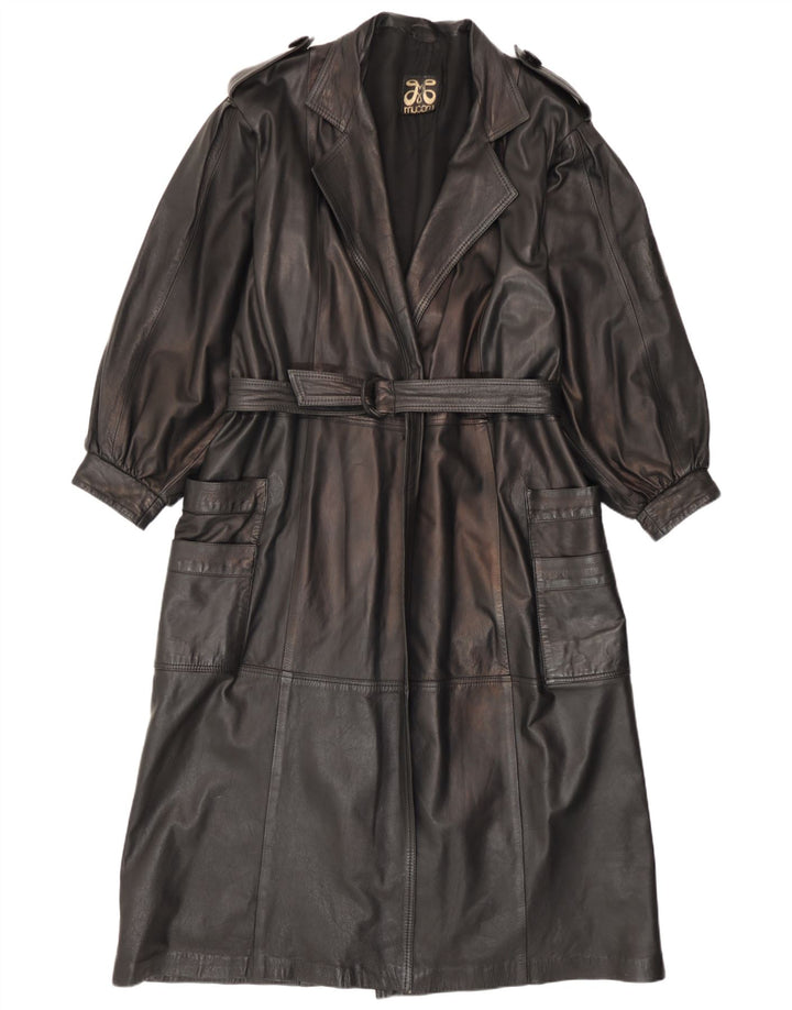 Casaco de couro militar feminino vintage UK 14 médio preto