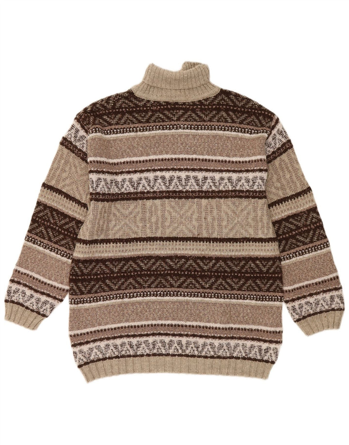 Suéter vintage masculino com gola redonda e lã geométrica marrom médio
