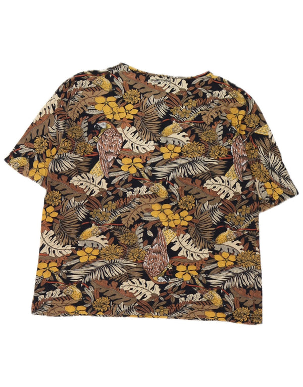 Camiseta feminina havaiana vintage UK 14 marrom médio floral