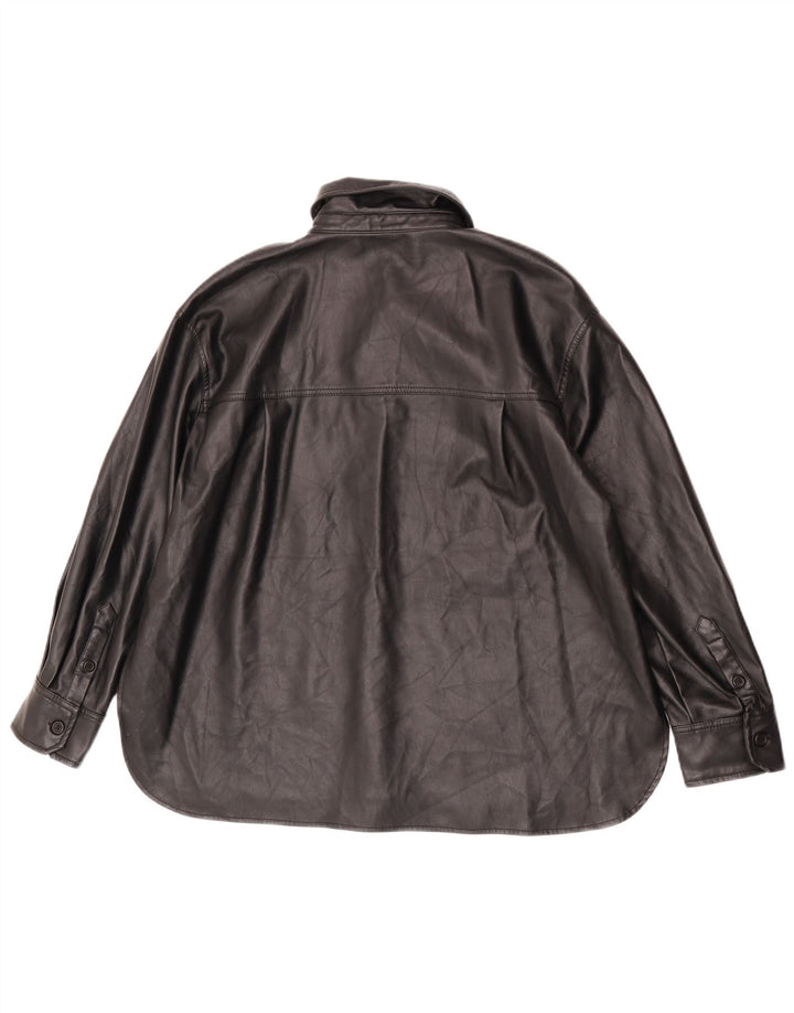 Camisa feminina de couro sintético Zara Reino Unido 14 poliéster preto médio